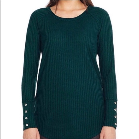 CHASER Ladies' Long Sleeve Waffle Thermal Tunic Sweater Top Lush Green Medium - Picture 4 of 5